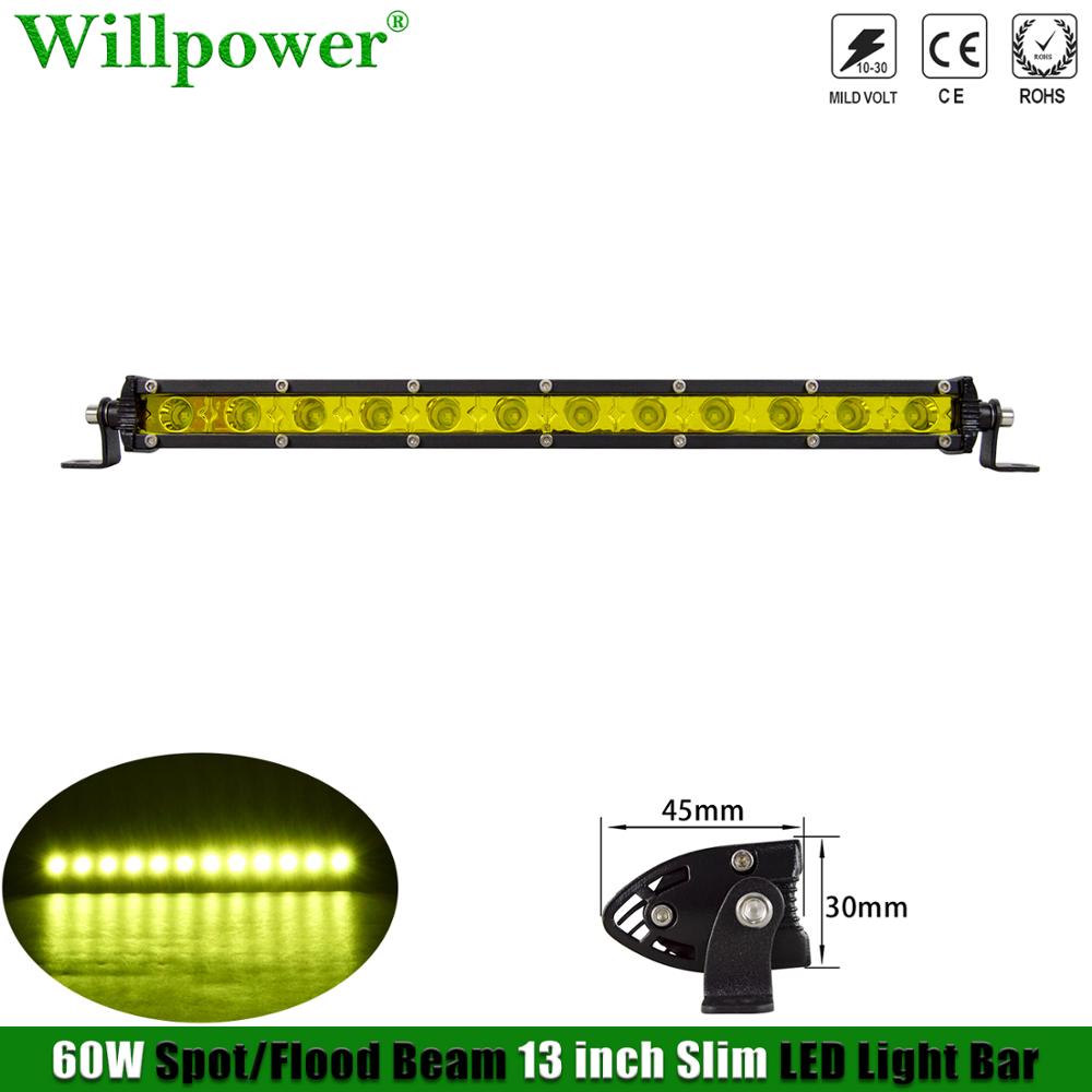 SUV Mobil Lampu Kuning 13 “Slim LED Light Bar UTV 4X4 Truk Offroad 4WD Baris Tunggal Lampu Kabut LED bar Spot Banjir Mengemudi Lampu