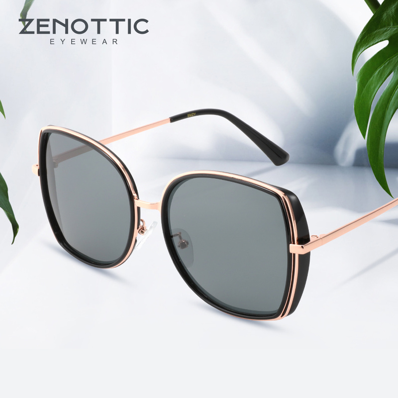 Zenottic Brand Design Vlinder Gepolariseerde Zonnebril Vrouwen Oversized Vierkante Metalen Frame UV400 Bescherm Rijden Shades Eyewear