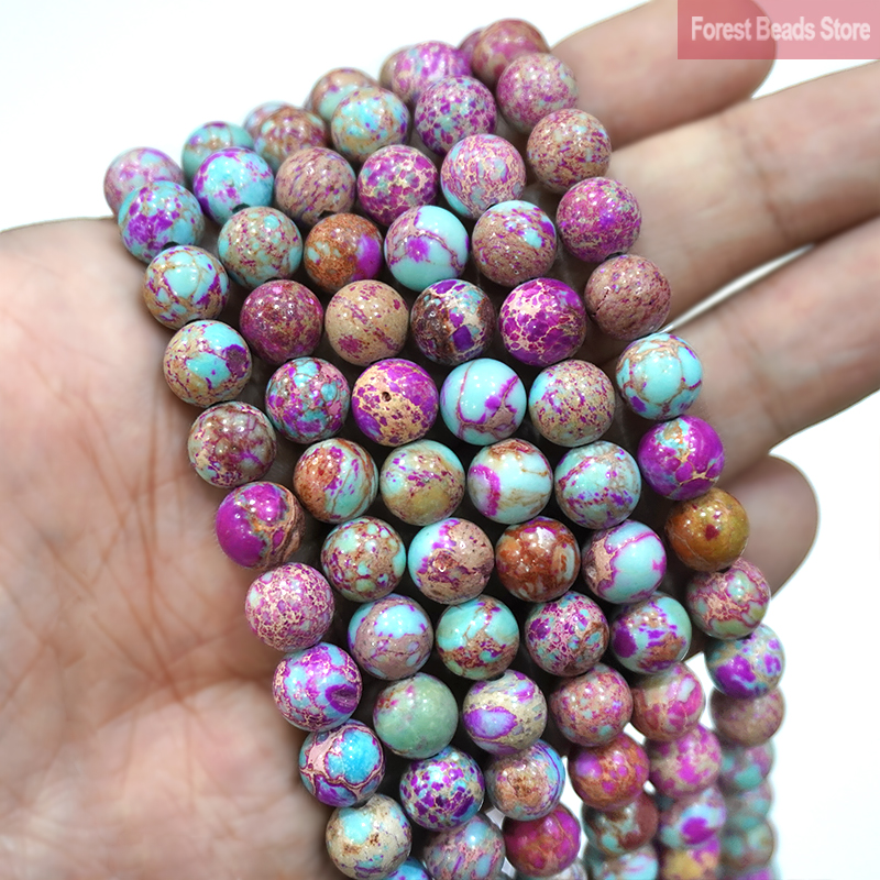 aliexpress france porte clé wish francais bracelet femme Perles Rondes de Jaspe Impérial Violet Naturel pour Fabrication de Bijoux, Turquoise de Sédiment de Mer, Boucle d'Oreille, 38 cm, 4/6/8/10 mm, DIY
