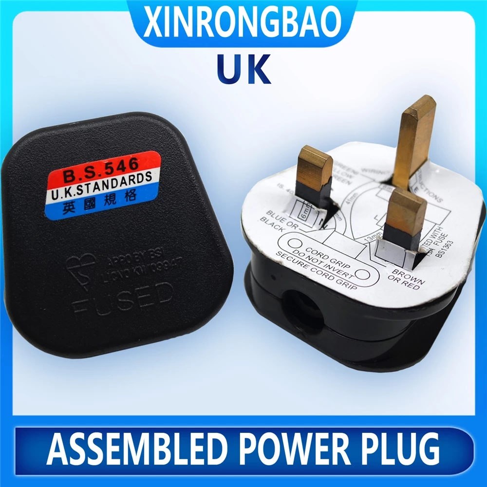 Alta qualità Nero/Bianco 3 Pin UK Spina superiore 13A Apparecchio Presa di corrente Adattatore per fusibile Per uso domestico, Spina britannica di montaggio tipo BK