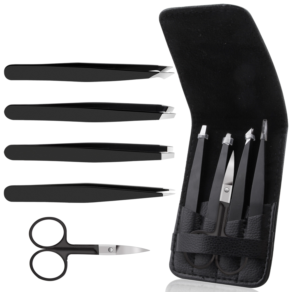 4/5 Buah Set Pinset Alis Profesional Baja Tahan Karat Ekstensi Bulu Mata Gunting Alis Rambut Vakum Alat Alis Makeup