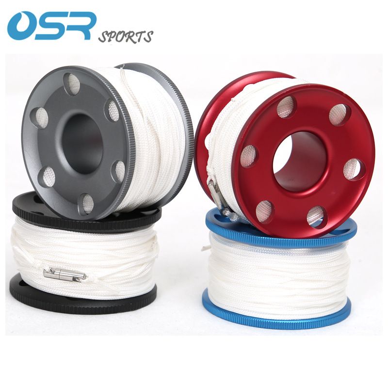50M Scuba Diving Spul Jari Reel dengan Stainless Steel Bolt Snap Hook SMB Peralatan