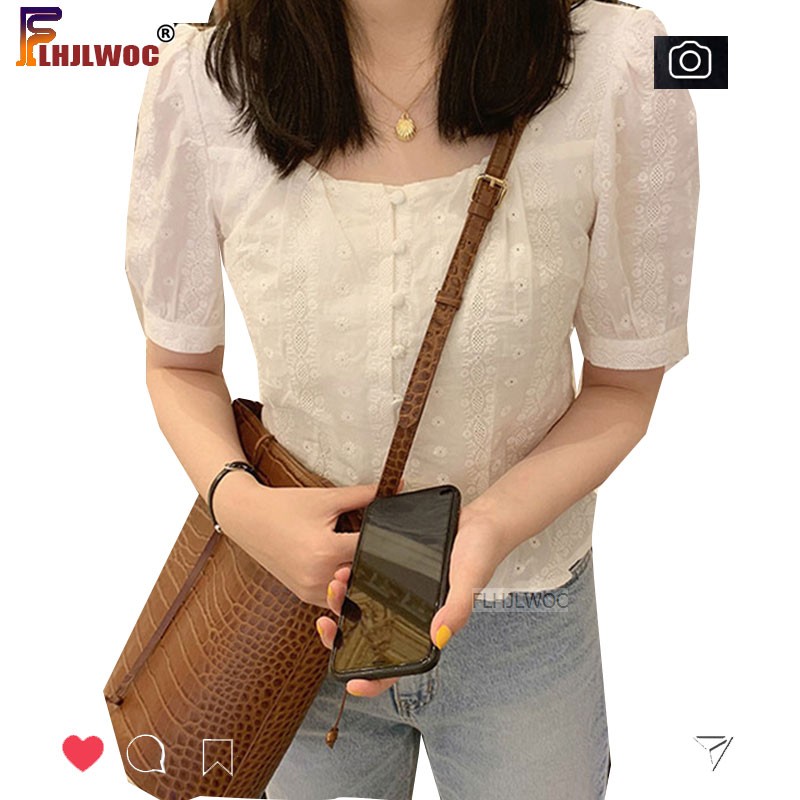 女の子のためのかわいいショートペプラムトップ,韓国のプレッピースタイル,女の子のための白いレースの綿のフリルブラウス,半袖ボタンシャツブラウス