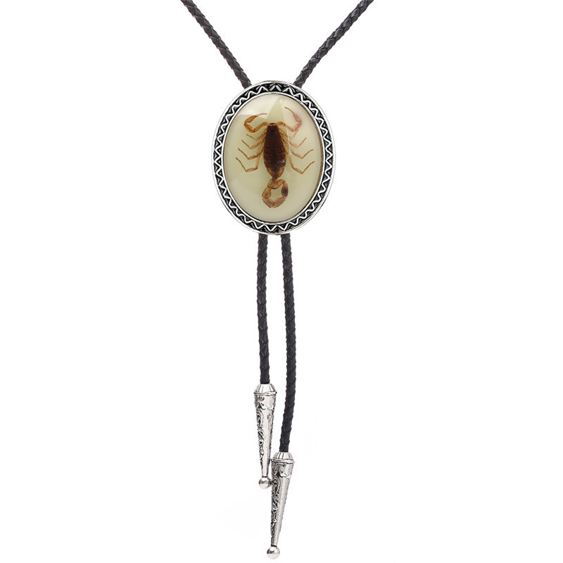 Cravate Bolo Scorpion en Pierre Naturelle pour Homme, Style Indien Cowboy Western Cowgirl, Cordon en Cuir, Alliage de Zinc