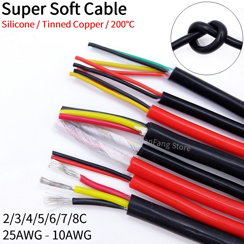 Fil de gaine de 2M/5M, 2 3 4 5 6 7 8 cœurs, caoutchouc de Silicone Flexible Super doux 25 24 22 20 18 17 15 13 11 10 AWG, câble d'alimentation en cuivre