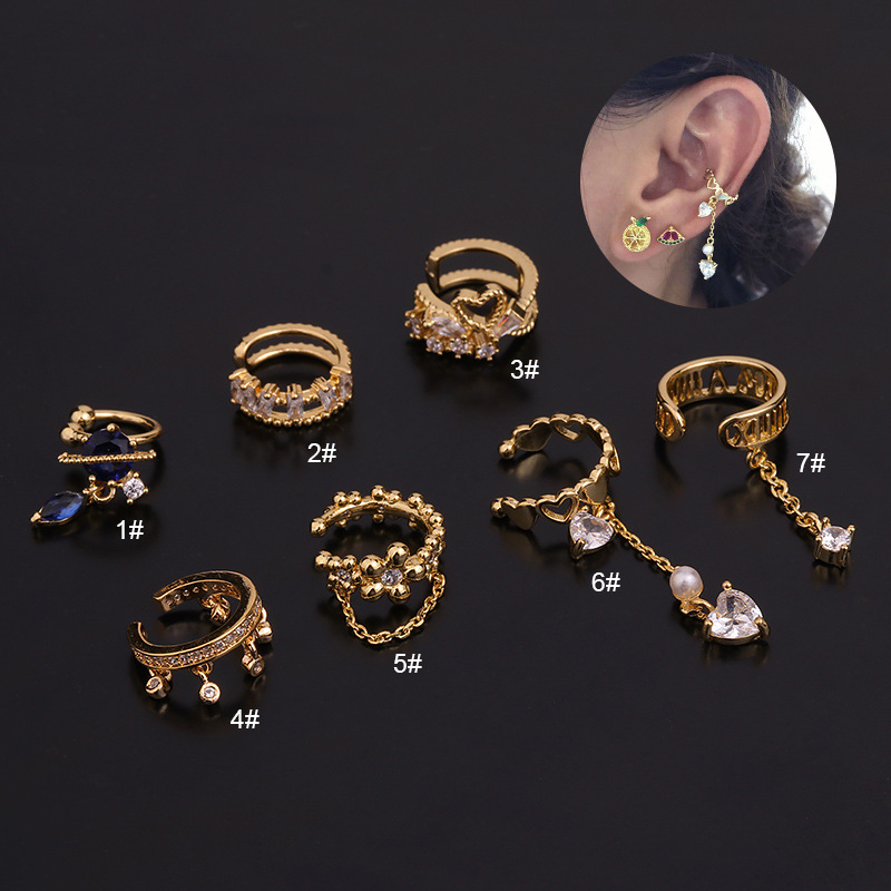 Nowy 1Pc Regulowany mankiet na ucho Cz Bez przekłuwania Conch Cuff Kolczyk z łańcuszkiem Wisiorek Helix Chrząstka Conch Fałszywy piercing Biżuteria