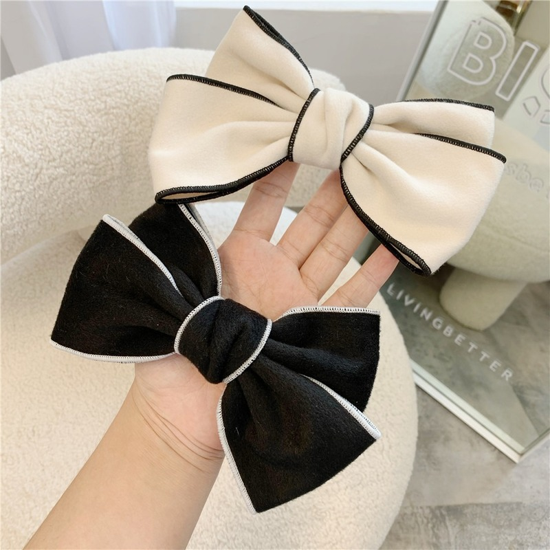 เกาหลีฤดูใบไม้ร่วงฤดูหนาวสีดำสีขาวเลียนแบบแคชเมียร์ Bow Hairpin น้ำหอมขนาดเล็กอารมณ์คลิป Hairpin เครื่องประดับผม
