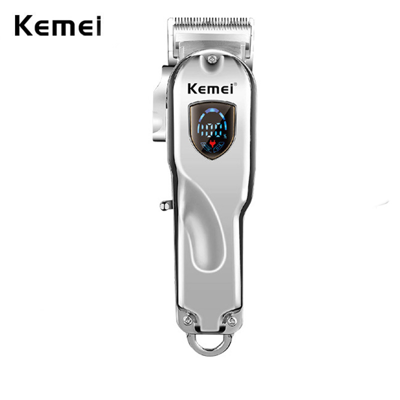 Kemei 2010 w całości z metalu fryzjer profesjonalna maszynka do włosów USB elektryczna akumulatorowa maszynka do strzyżenia włosów LCD maszynka do strzyżenia kosiarka ze stali węglowej