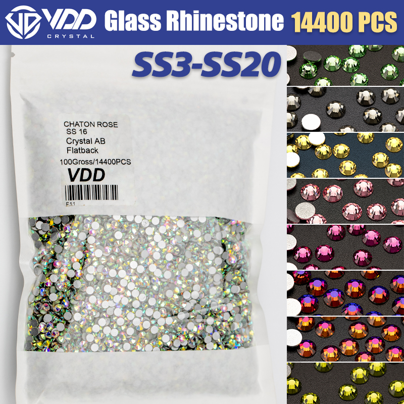 VDD оптовая продажа SS3-SS20 14400 шт./упак. стеклянные стразы хрустальный клей на плоской обратной стороне 3D камни для украшения ногтей одежда DIY