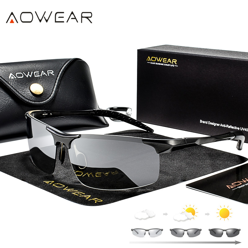 Aowear Merek Desain Pria Photochromic Kacamata Pria Paduan Terpolarisasi Kacamata Pria Pilot UV Resistantgoggles Mengemudi Gafas