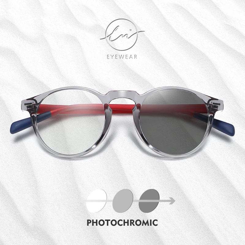 LM Nuovi occhiali fotocromatici anti luce blu da uomo Gaming Round Blocking Blue Ray Classic TR90 Occhiali da vista per donna Computer