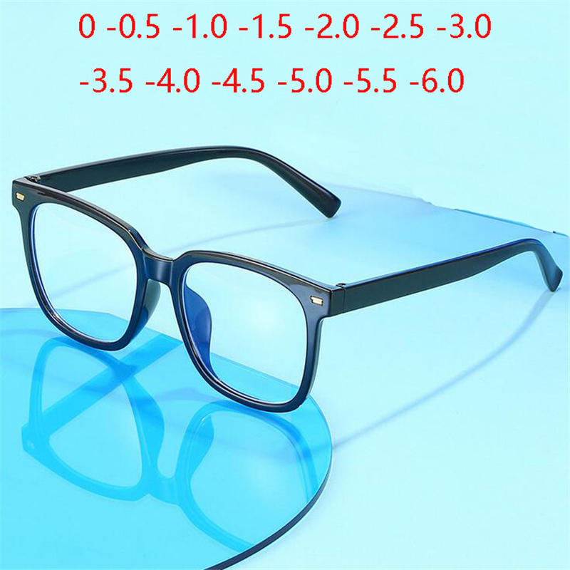 Biru Cahaya Memblokir Wanita Besar Kacamata Rabun Jauh Mode Siswa Sqaure Myopes Lunettes Diopter 0 -0.5 -1.0 To -6.0