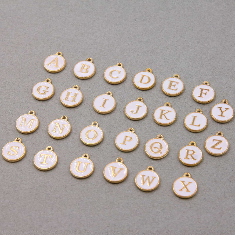 10 sztuk/26 sztuk litera alfabetu podwójna twarz emalia Charms KC złoty kolor biała emalia 12*15mm wisiorki tworzenia biżuterii rękodzieło