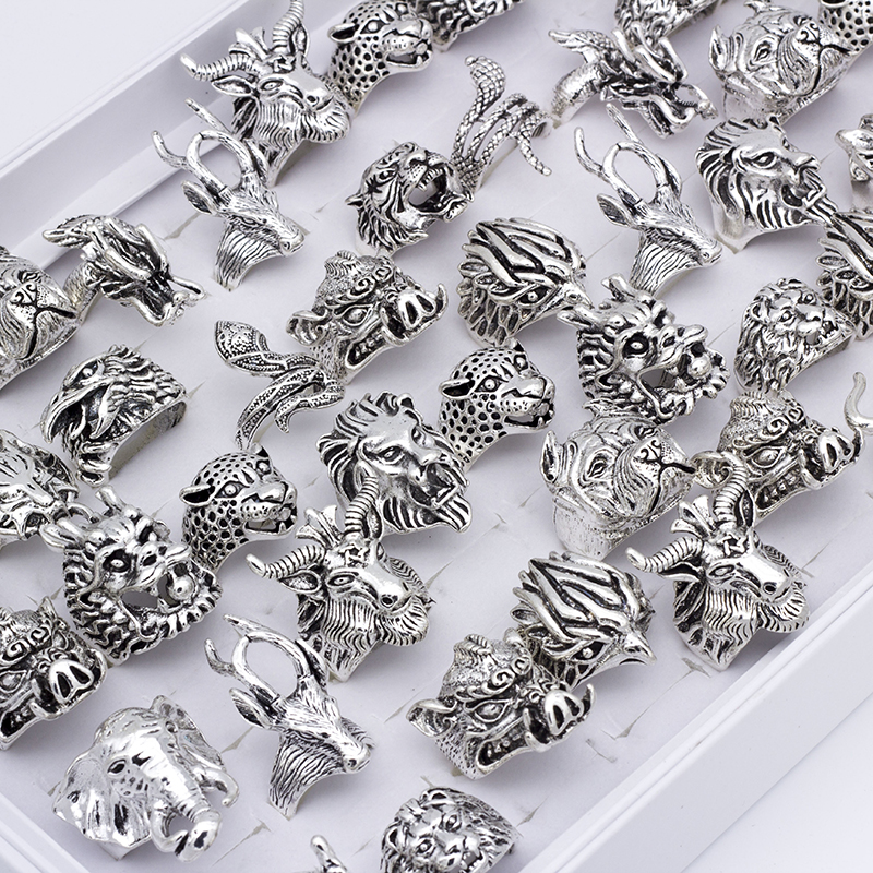 20 unids/lote Vintage Punk Animal mezcla estilo joyería de Metal anillos para hombres mujeres tamaño 8 a 11