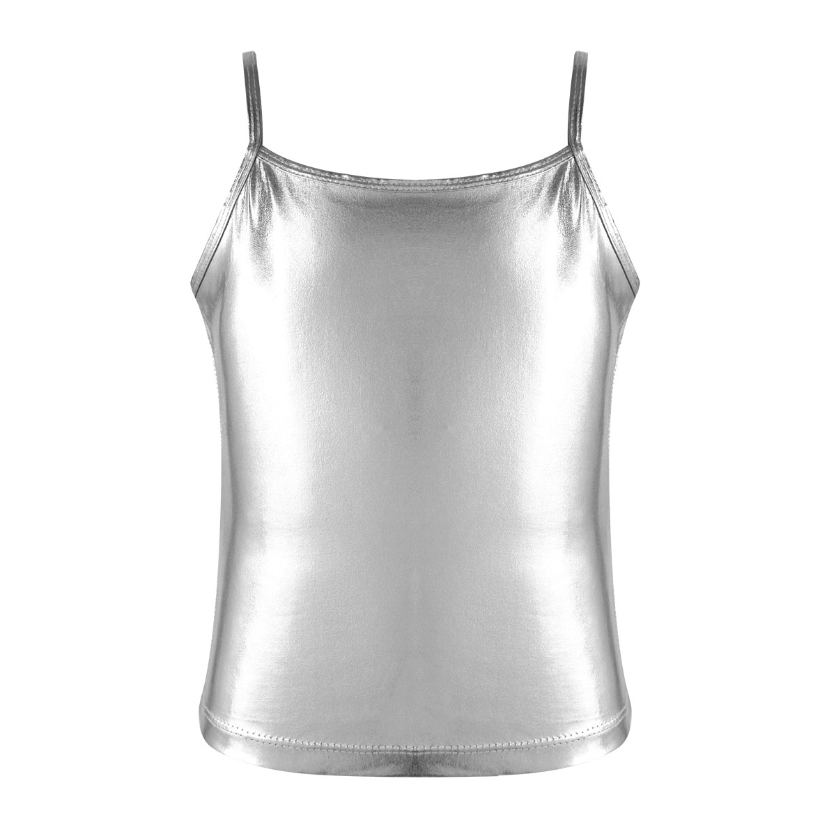 Camiseta sin mangas para chicas jóvenes, camisola brillante de Color metálico, ropa interior de baile para adolescentes