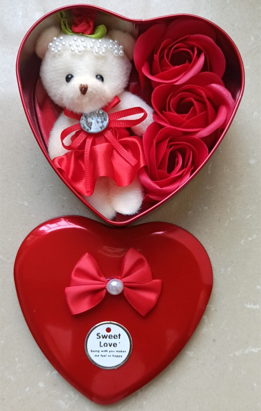 Oso de peluche de dibujos animados, caja de regalo en forma de corazón, regalo romántico de boda y San Valentín, gran oferta