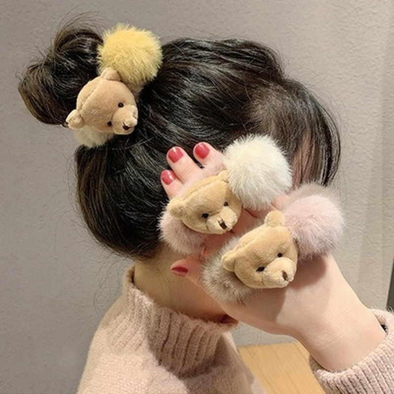 Bonito urso de pelúcia scrunchies para mulheres menina rabo de cavalo titular gravata estilo coreano decorar elástico de borracha faixas de cabelo acessórios para o cabelo