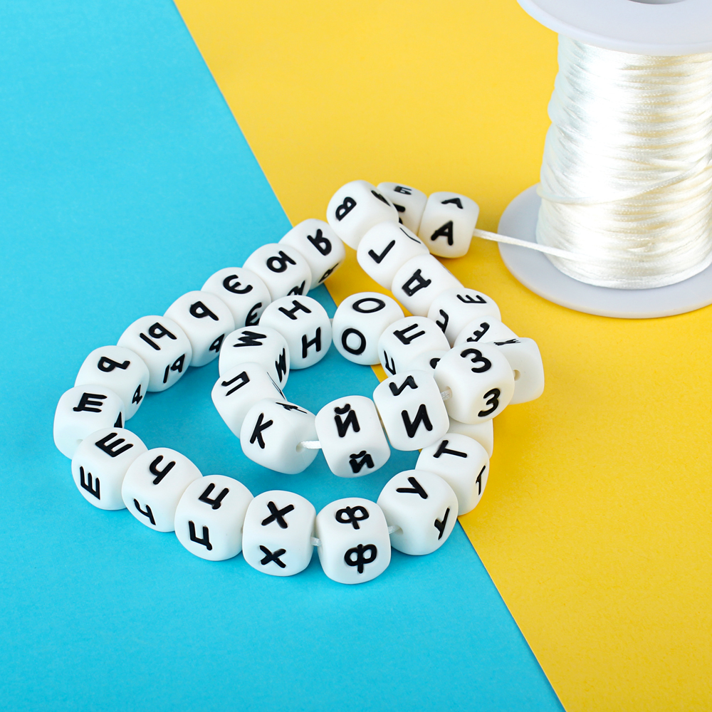 Keep & grow-silicone dentição anel, 10pcs, 12mm, letras russas, anel de dentição do bebê, nome diy, molar, grau alimentício