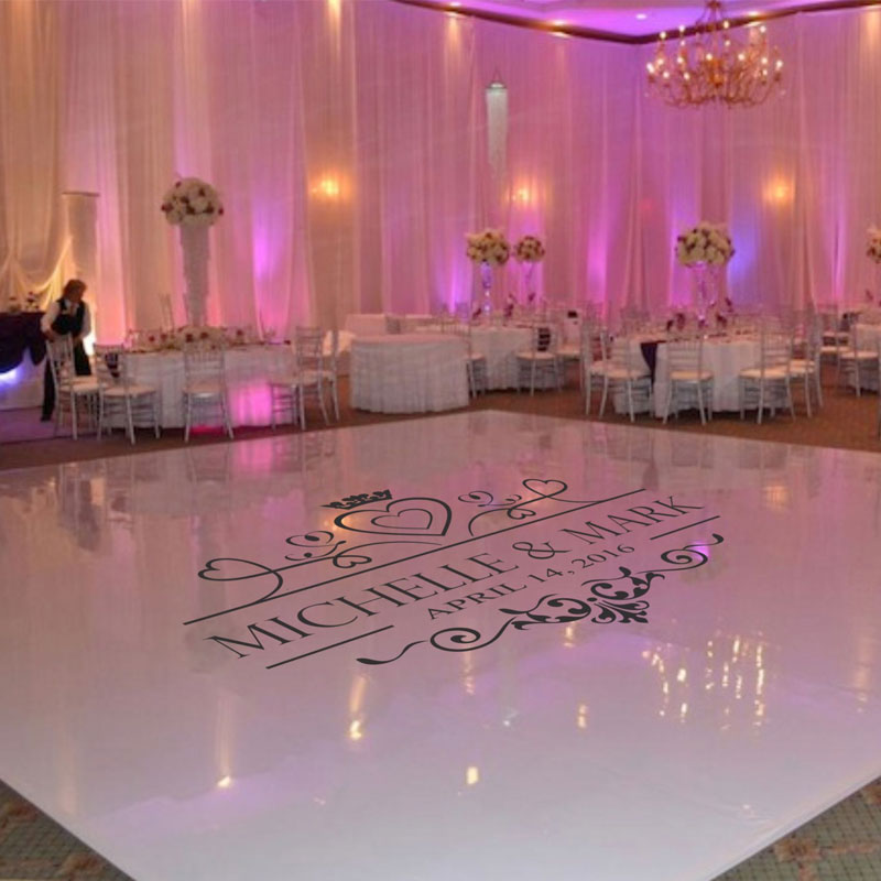 Autocollant de piste de danse de mariage, autocollant de sol en vinyle monogramme de plancher de mariage, décor de fête, nom et date personnalisés, décoration de bricolage WD17