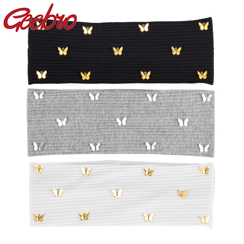 Geebro fascia per capelli a farfalla in metallo massiccio bohémien per donna accessori per capelli con fasce a costine in cotone elastico moda donna