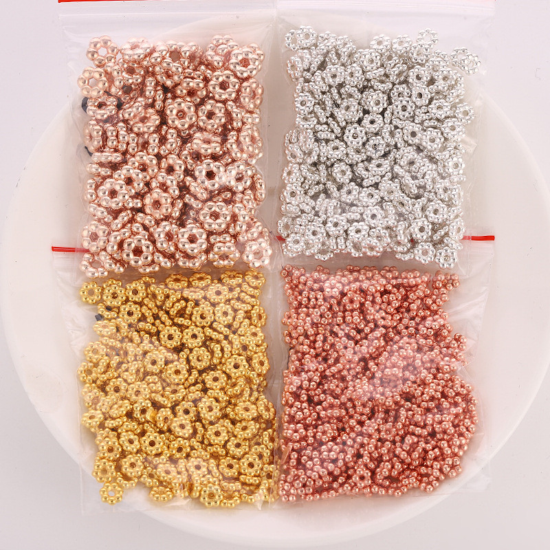 200/500/1000 Stück 4 mm Blumen-Abstandsperlen, vergoldet, CCB, Schneeflocke, lose Distanzperlen für Schmuckherstellung, DIY-Armbandzubehör