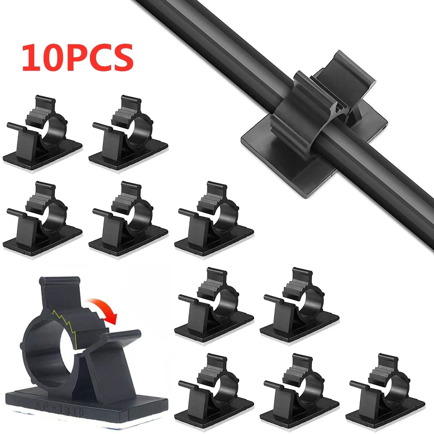 Clips organizadores de cables autoadhesivos ajustables, soportes de bridas para cables, organizador de Clips de abrazadera, soporte de gestión de cables de escritorio, 10 Uds.