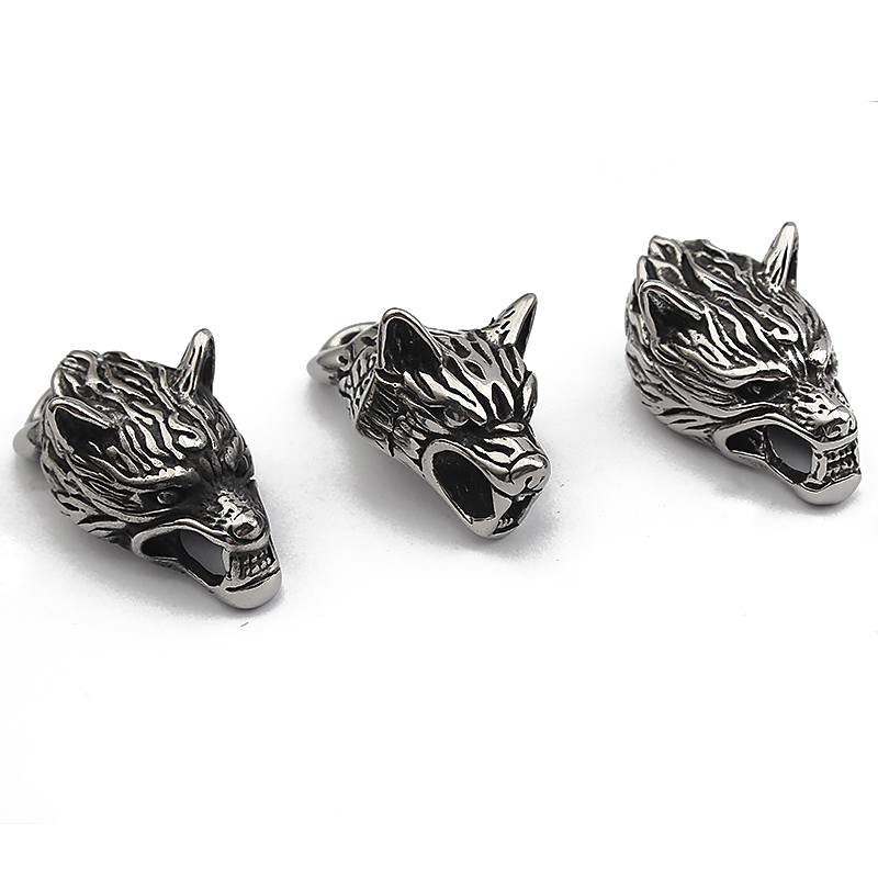 1PC สแตนเลสสตีล Wolf Head End Caps สำหรับ DIY สายหนังรอบ Nordic ตำนานไวกิ้งเครื่องประดับสร้อยคอสร้อยคอทำอุปกรณ์