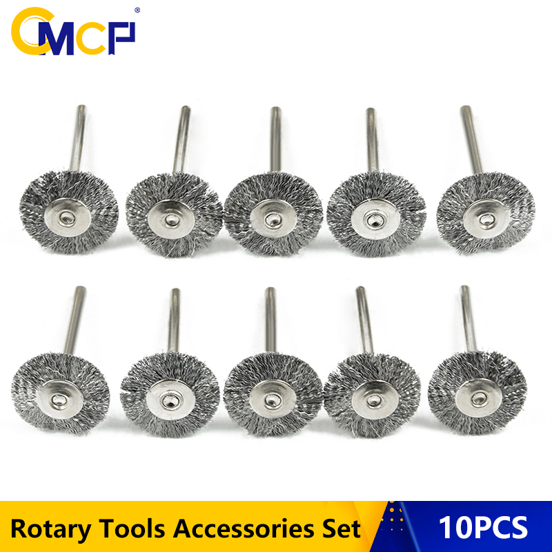 CMCP 10 Uds 22mm juego de cepillos de alambre de pulido vástago de 3,0mm acero inoxidable/nylon/latón para pulir y moler herramientas rotativas Dremel