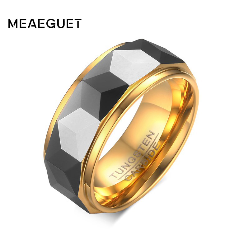 Кольцо Meaeguet 8 мм, широкая граненая огранка, геометрические обручальные кольца из карбида вольфрама для мужчин, ювелирные изделия, мужские Anillos Bague, размер США 7-12