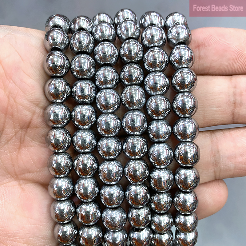 Natuursteen Kralen Glad Zilveren Hematiet Ronde Losse Kralen Diy Armband Accessoires Voor Sieraden Maken 2/3/4/6/8/10Mm 15''