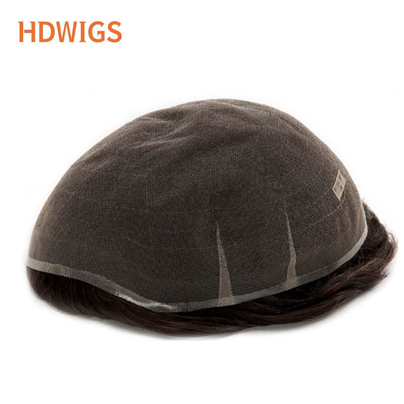 Base de dentelle complète hommes toupet mâle prothétique cheveux droite 30mm vague indien humain Remy cheveux perruques système de cheveux couleur naturelle délié