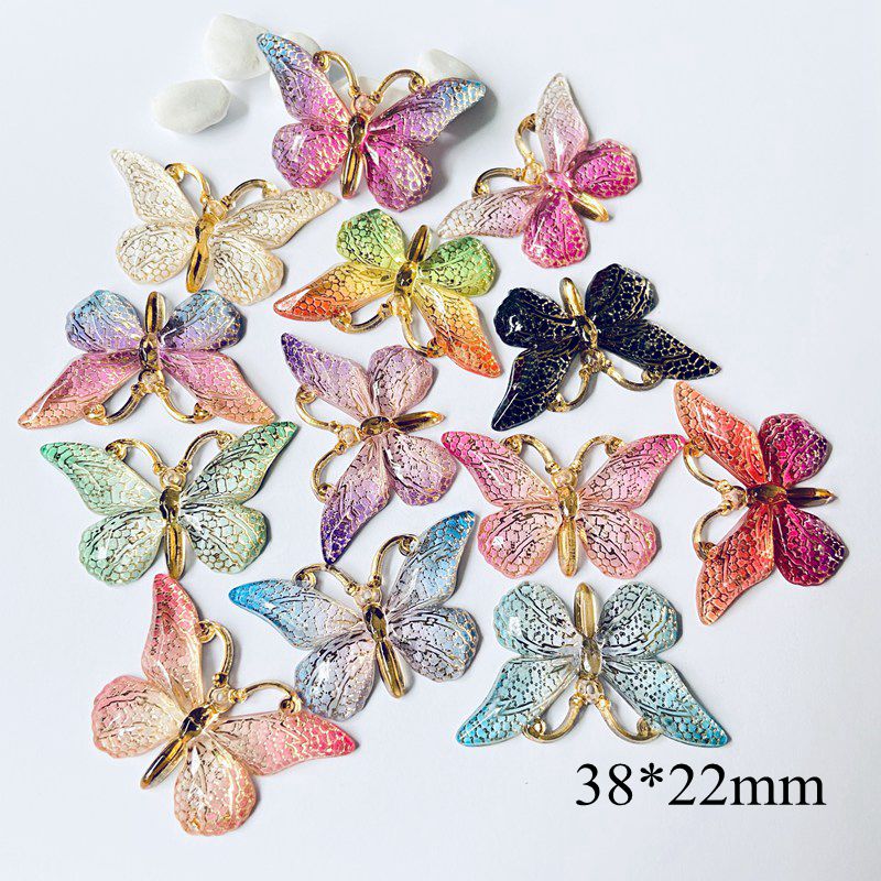 30 Pz/lotto 38*22mm Farfalle In Resina Figurine Artigianato 1 Foro Flatback Cabochon Ornamento Creazione di Gioielli Borsa Penna Accessori Per Capelli