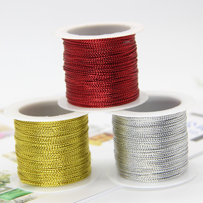 20 m/rouleau 1mm or argent rouge cordons corde métallique fil chaîne sangle emballage cadeau ruban cordon Bracelet antidérapant étiquette volante ficelle