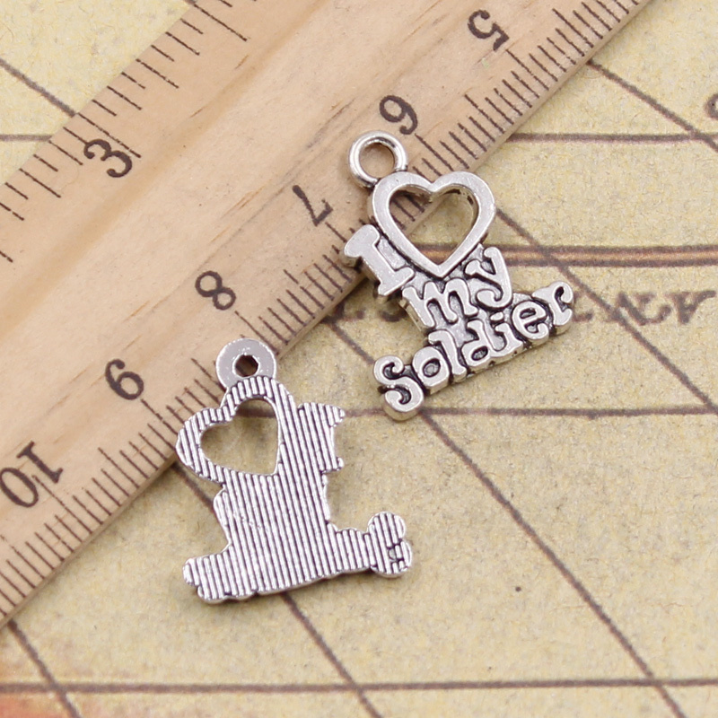 30 шт. Подвески I Love My Soldier 20x7 мм