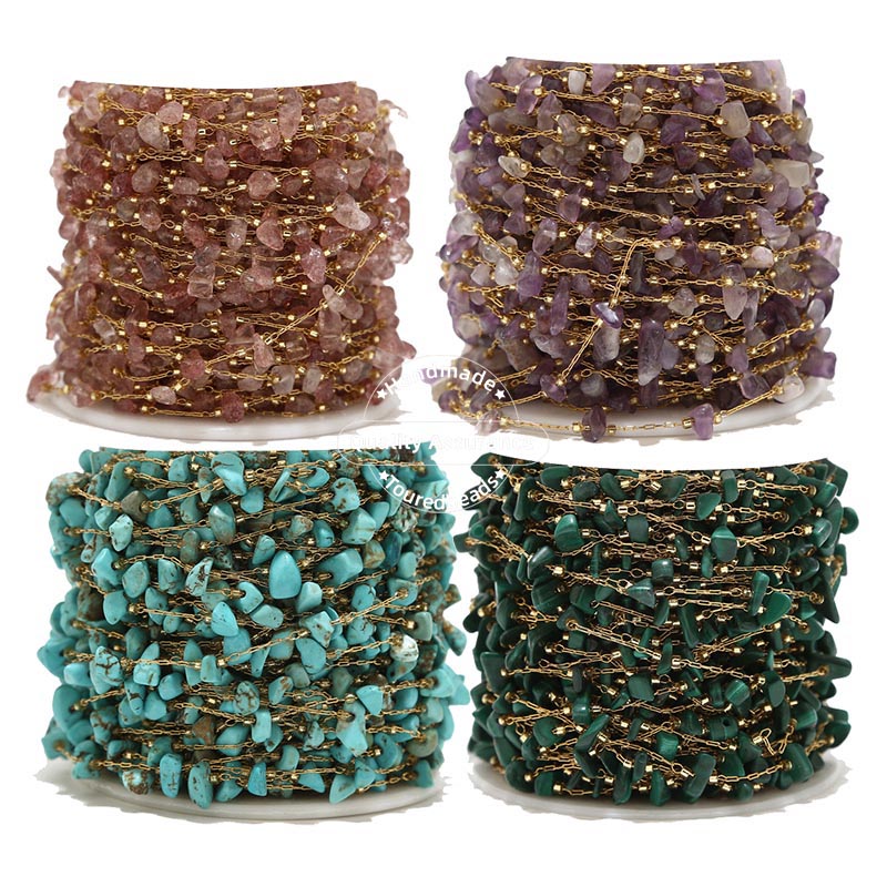 1M Stainless Steel Gold Irregular Natural Stone Chains Turquoise Amethyst Quartz Gemstone Beads for DIY Necklace Making Findings