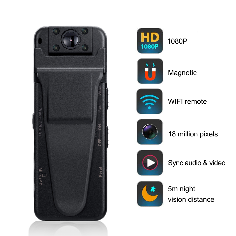 A8 Vandlion caméra numérique montée sur le corps WiFi HD DVR enregistreur vidéo caméra 180 degrés Vision nocturne détection de mouvement Mini caméscopes