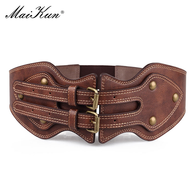 Cintura Maikun cintura in pelle di cavallo pazzo con doppia fibbia ad ardiglione cintura larga elastica da donna tutto-fiammifero cintura da donna