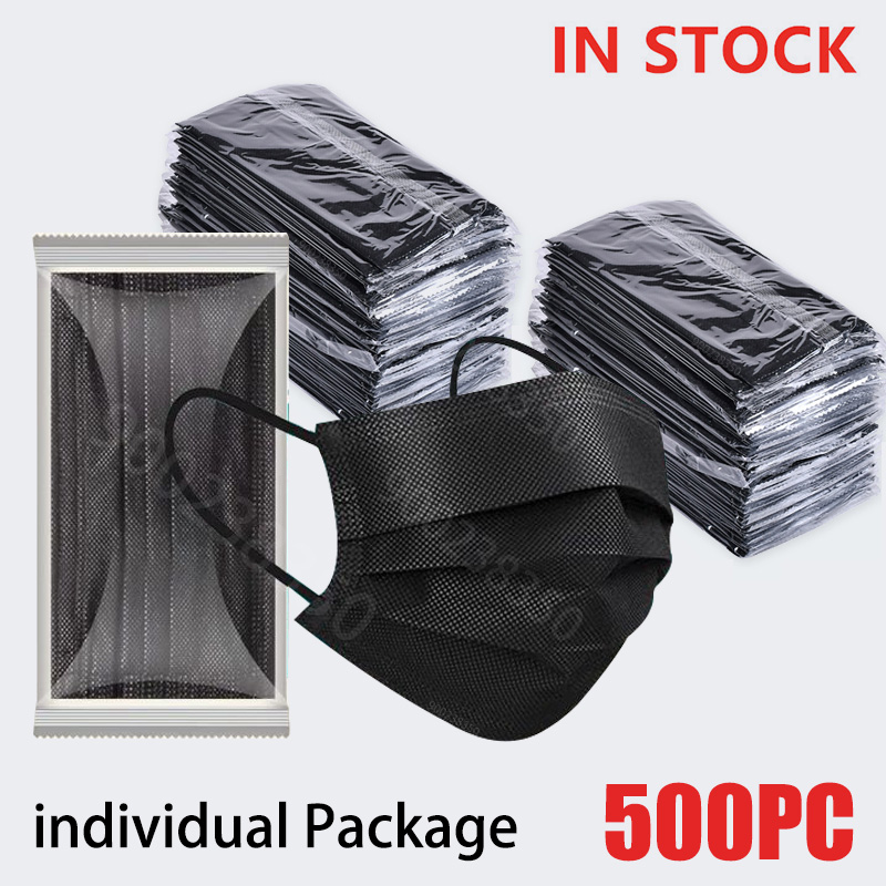10–500 Stück Masken, schwarze Einwegmaske für Erwachsene, Einzelpaket, 3-lagige Filtermaske, Anti-Staub-Schutzmaske, Noir