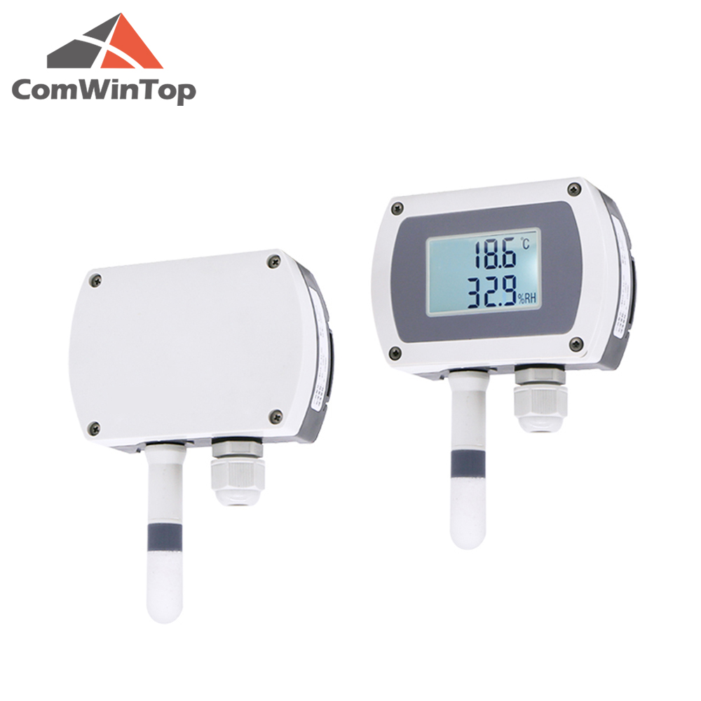 Sensor transmisor de temperatura y humedad montado en la pared Modbus RS485 de 4-20mA con instalación en pista de visualización