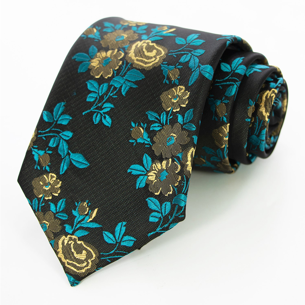 Seis novo design clássico gravata masculina em seda, floral, rosa, 8cm, vermelho, jacquard, gravatas para homens, roupa formal, casamento