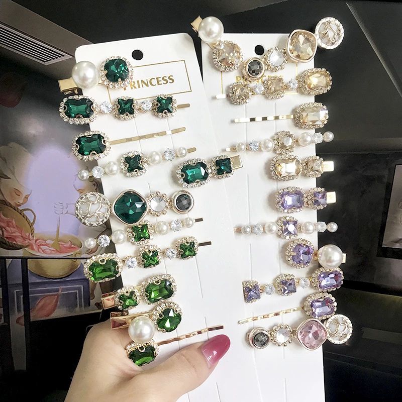 Ensemble de pinces à cheveux pour femmes, bijoux à la mode, accessoires pour cheveux en cristal pour filles, Barrettes géométriques en perles de luxe, épingles, cadeau de noël
