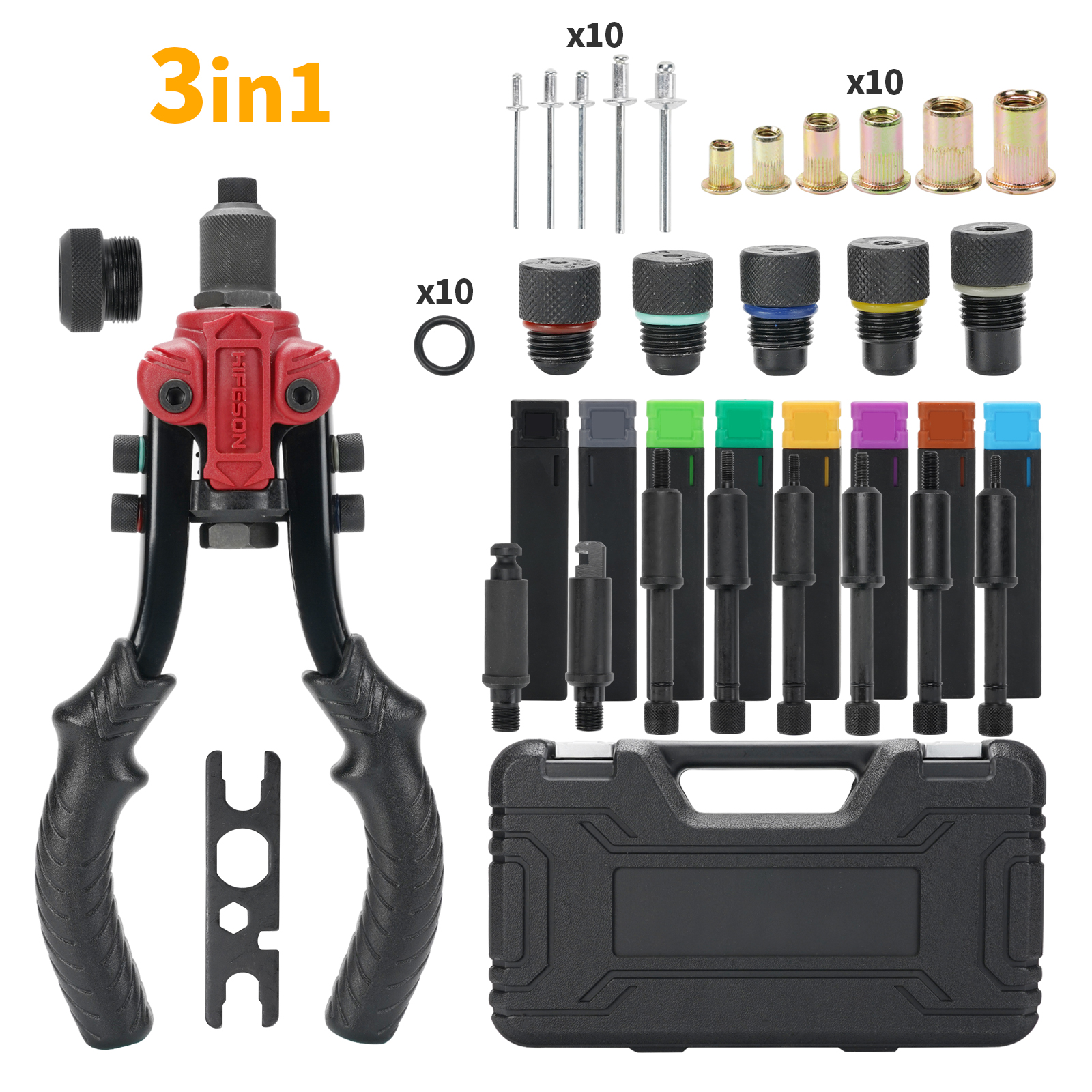 Hifeson-多機能ハンドヘルドガン617,リベットガンリベット,強力な3-in-one M3-M10ナットキット
