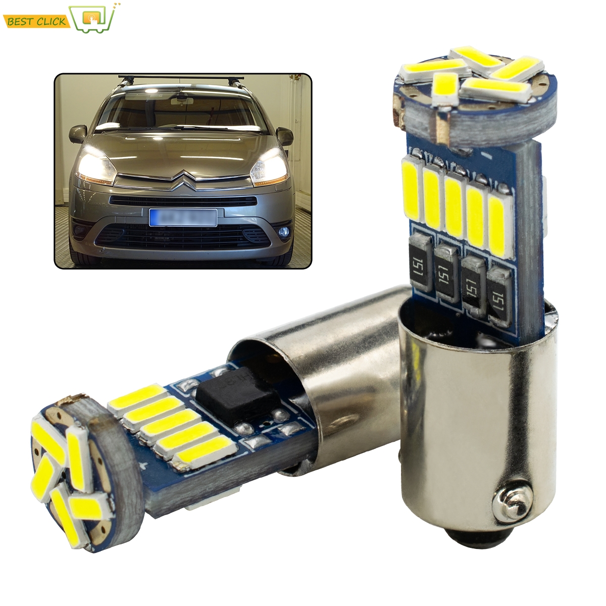 Branco Frente SMD LED Farol de Luz de Estacionamento, Lâmpadas do Farol, Xenon para Citroen C4 Grande Picasso MK1 2006-2013, H6W BAX9S, 2PCs