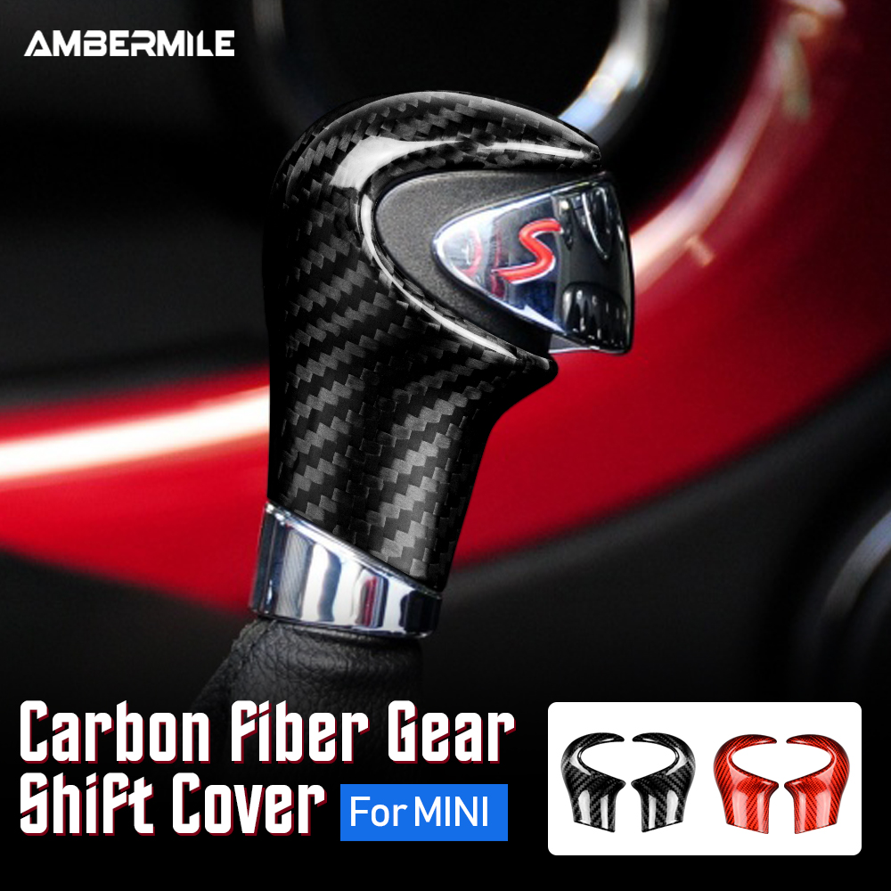 AMBERMILE คาร์บอนไฟเบอร์สําหรับ MINI COOPER R55 R56 R57 R58 R59 R60 R61 อุปกรณ์ตกแต่งภายในเกียร์รถเกียร์ SHIFT สติกเกอร์