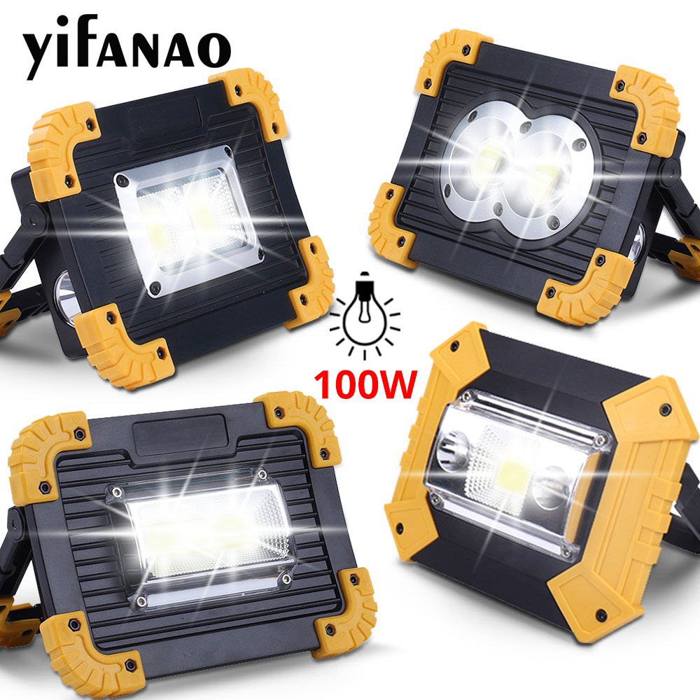100 W tragbarer LED-Strahler, 3000 lm, superhelles LED-Arbeitslicht, wiederaufladbar über USB, für Outdoor-Camping-Lampe, LED-Taschenlampe von 18650