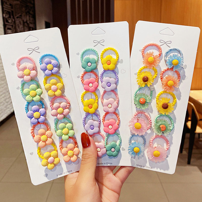 Set de 10 Coleteros Elásticos Pequeños con Flores de Dibujos Animados para Niñas, Lazos para el Cabello, Bandas de Goma, Accesorios de Moda para el Cabello