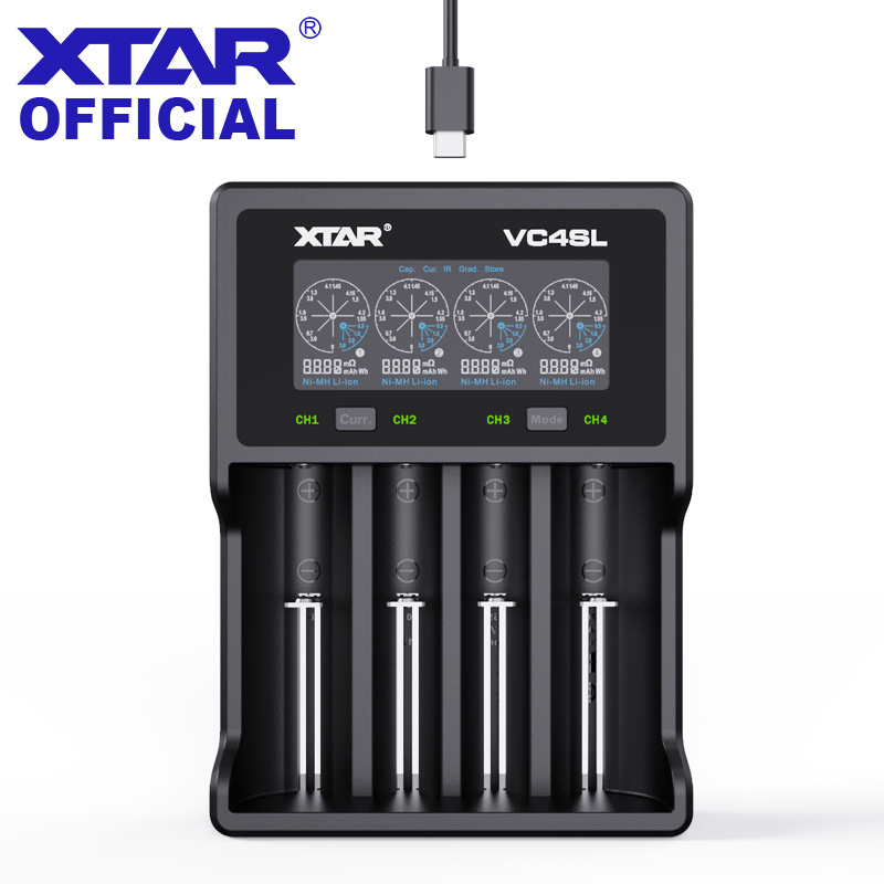 Pengisi daya baterai XTAR VC4SL 18650, USB C QC3.0 pengisian daya Cepat 1.2V Ni-MH AAA AA baterai isi ulang Li ion 21700
