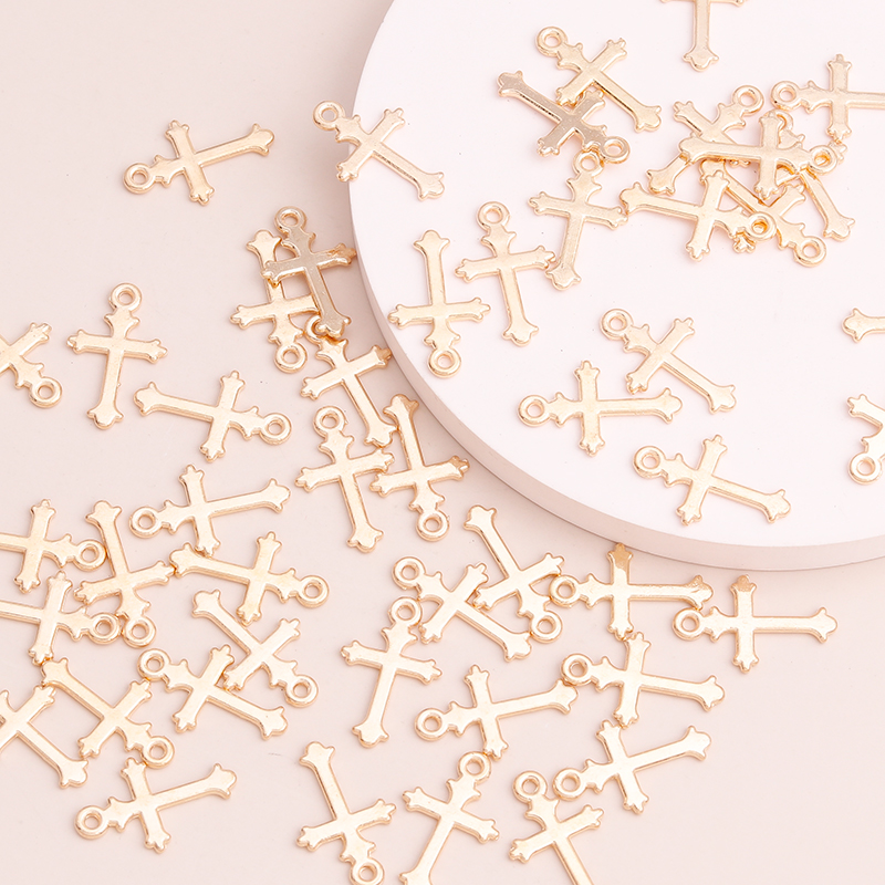 Leslie 40 pièces Style Simple perles croix pendentifs breloques pour bricolage faisant des colliers couleur or bijoux à la main trouver 17x11mm
