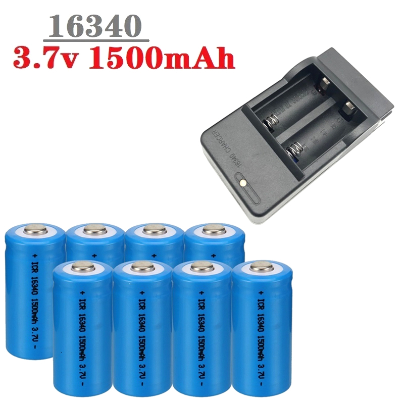Baterías recargables de iones de litio de 3,7 V y 1500 mAh, batería 16340 CR123A para linterna LED, cargador de pared de viaje para batería CR123A 16340