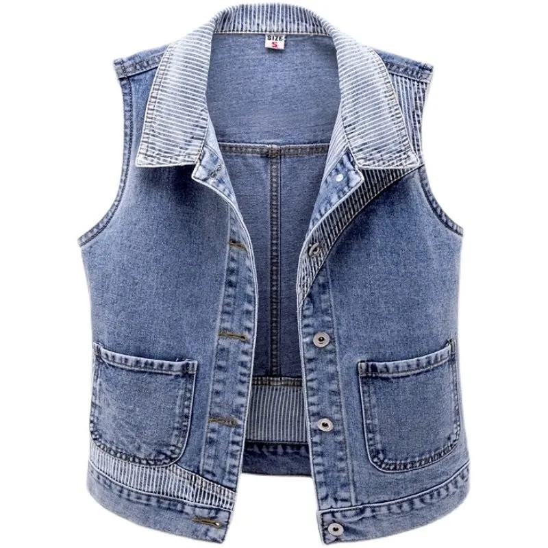 2023 Femmes Denim GlaJacket Printemps Automne Rayure Épissage Court Jean Gilet Décontracté Y-fibrOupillS-5XL KW1110